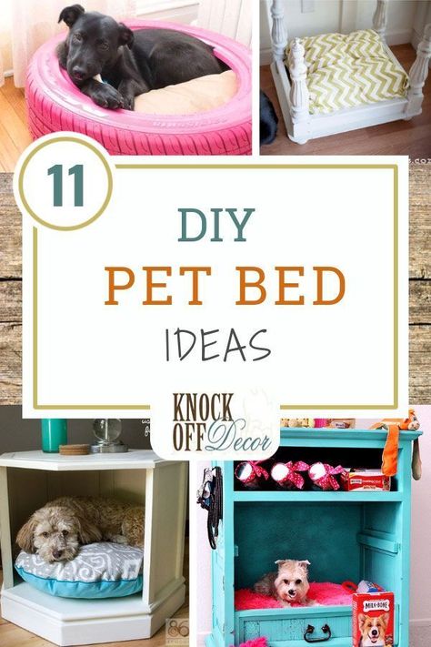 Make your cat or dog comfortable and your house stylish with these awesome DIY pet bed ideas. Creativity and a little craftiness go a long way for your pet's sleep setup, which is of course another piece of home decor! #petbed #dogbed #diyhomedecor #diype Pet Bed Ideas, Pet Diy Projects, Dog Bed Storage, Katt Diy, Wood Dog Bed, Diy Pet Bed, Dogs Diy Projects, Dog House Diy, Cats Diy Projects