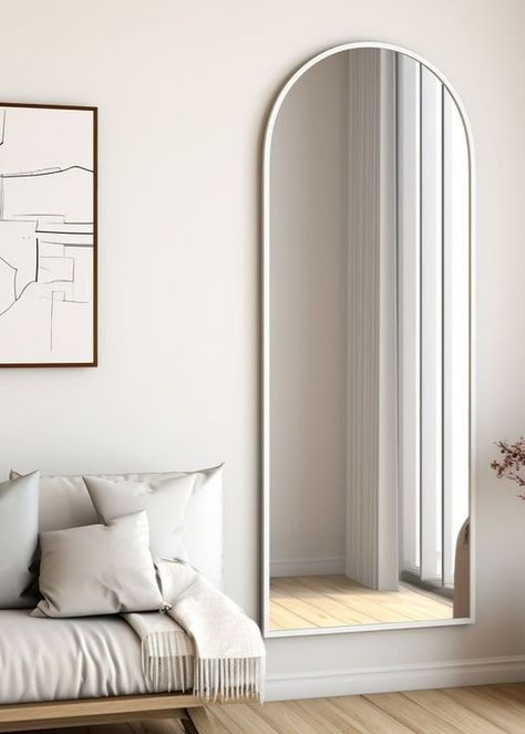 Full Length Mirror In Bedroom White, Full Body Mirror On Wall, Full Mirror Bedroom Wall, Floor Length Mirror Wall Mounted, Wall Full Mirror, Aesthetic Floor Mirror, White Long Mirror, Wall Mirror For Bedroom, Mirror Long In Bedroom