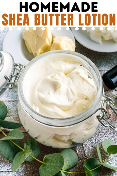 Shea Body Butter Recipe, Shea Butter Lotion Recipe, Body Cream Recipe, Body Butter Recipe Homemade, Diy Body Butter Recipes, Homemade Lotion Recipe, Body Butter Recipe, Shea Butter Face, Shea Butter Moisturizer