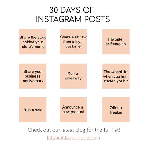 If you are using social media for your online ecommerce store, you know you need to be active on Instagram and post content that your followers are interested in. I've put together a list of 30 days of Instagram posts that you can use in your feed or on your stories! Get creative and have fun as part of your marketing strategy for your online boutique. The more effort you put in your marketing efforts, the greater the results you'll find. come up with a great content strategy How To Be Active On Instagram, Instagram Retail Post Ideas, Content Ideas For Online Boutique, Social Media Ideas For Boutiques, Online Store Post Ideas, Insta Boutique Ideas, Instagram Post Ideas Online Shop, Social Media Post Boutique, Online Boutique Content Ideas