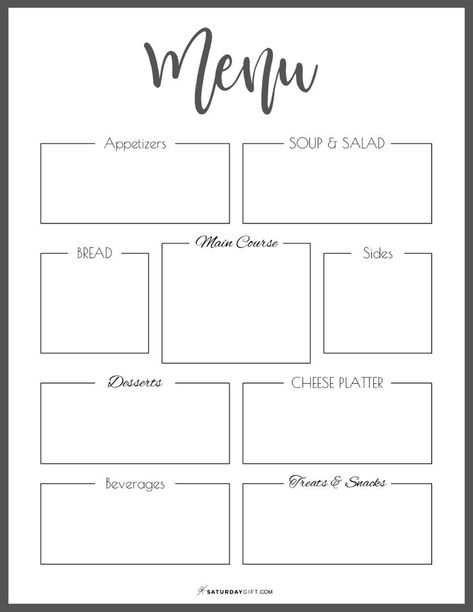 Menu Planner Template, Menu Planning Template, Free Printable Menu Template, Dinner Party Planning, Free Printable Menu, Restaurant Card, Menu Planner Printable, Holiday Meal Planning, Printable Menu Template