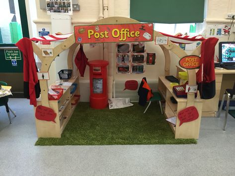 Post Office role play area Role Play Post Office, Role Play Home Corner Eyfs, Post Office Role Play, Role Play Areas Eyfs, Home Corner Ideas Early Years, Jolly Christmas Postman, Post Office Play, Role Play Ideas, Katie Morag