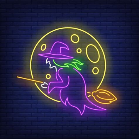 Witch Flying On Broom, Neon Vector, Fiesta Halloween, Witch Flying, Posca Marker, Custom Neon Lights, Salon Signs, Halloween Costume Party, Moon Witch