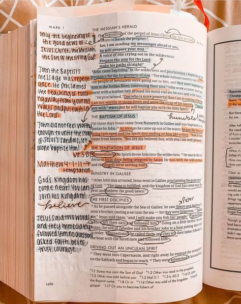 Bible Study Mark, Book Of Mark Bible Journaling, Mark 1 Bible Journaling, Mark Bible Notes, Bible Annotations Key, Mark Bible Study, Messy Bible, Bible Explained, Mark Bible