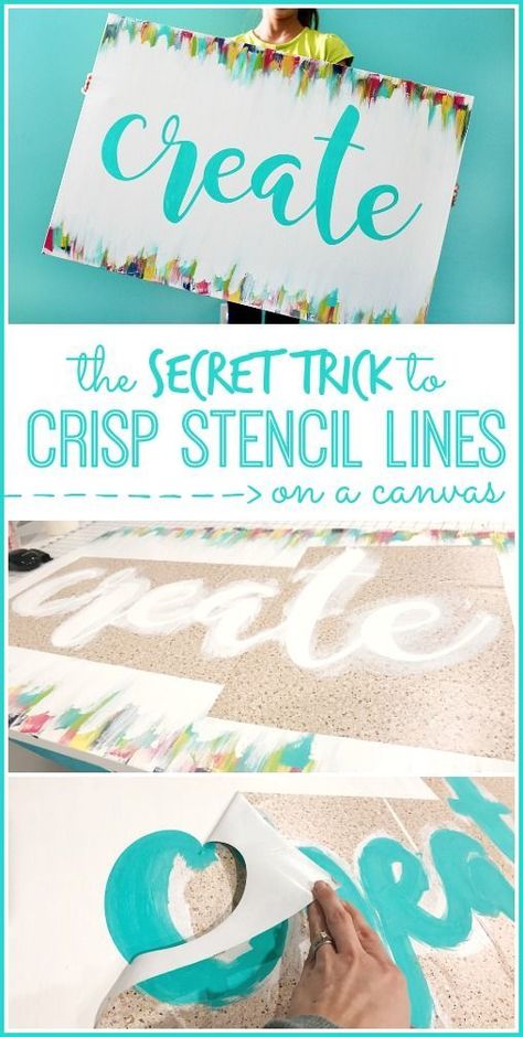 Create Painted Canvas - and the secret trick to getting those crisp stencil lines!! - - Sugar Bee Crafts Stencil On Canvas, Making Signs, Messy Crafts, Christian Signs, Cricut Stencils, Wall Paint Designs, Bee Crafts, Vinyl Ideas, Stencil Crafts