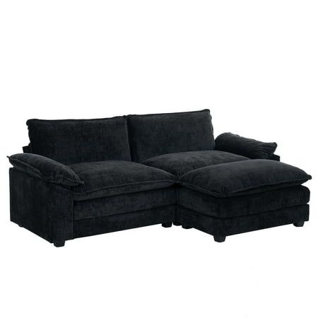 Black Comfy Couch, Cozy Black Couch, Black Couches Living Room Ideas, Black Couch Living Room, Couch Sets, Black Couch, Black Sectional, Black Couches, Couch With Ottoman