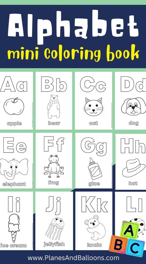 Mini alphabet coloring booklet for kids learning their ABCs! Use this free printable with your toddlers, in preschoolers, pre-k or kindergarten to learn the letters of the alphabet. Cute and fun alphabet pictures to color! Alphabet activities free Free Alphabet Book Printables, Abc Books Preschool Free Printables, Alphabet Workbook Free, Alphabet Mini Book Free Printable, Coloring Alphabet Letters Free Printable, Hand Embroidery Letters Alphabet Free Printable, Letter Books Preschool Free Printable, Abc Coloring Pages Free Printable, Free Printable Alphabet Letters A-z