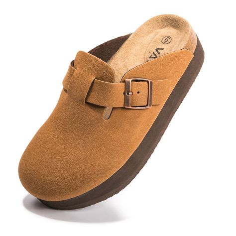 PRICES MAY VARY. 【Matching】:Platform Suede Clogs has always been a fashion favorite. Whether worn with pants or skirts, having a different style and aesthetic. 【Slip-On】:Cork footbed clogs are ergonomically designed, using adjustable metal buckle that allows you to adapt to the width of your foot, easy to slip on and take off, saving time for your travel. 【Material】:Women’s Platform Suede clogs are made of suede leather fabric, and the sole is EVA material, which is soft and non-slip,Easy to cop Clogs With Straps, Wide Leg Pants With Clogs, Cork Footbed Sandals, Slip On Slippers, Suede Clogs, Platform Mules, Clog Slippers, Platform Slippers, Footbed Sandals