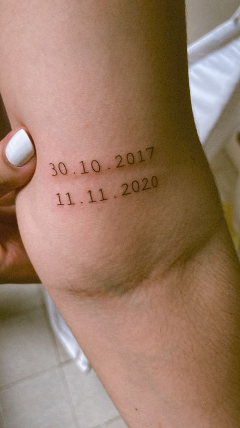 Two Dates Tattoo Ideas, Birthdate Tattoo Placement, Tiny Date Tattoos, Name And Date Tattoos For Women, Cursive Date Tattoo, Multiple Date Tattoo Ideas, Two Dates Tattoo, Tattoo Ideas Birthday, Date Tattoo Fonts