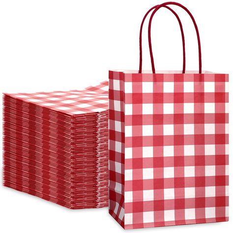 PRICES MAY VARY. PACKAGE INCLUDES: You will receive 100pcs kraft paper bags, all in same design, sufficient quantity can meet your various needs for daily use and party favors. DELICATE DESIGN: The treat bags are designed with red and white checkers, simple and attractive, suitable for various occasion needs. DURABLE MATERIAL: The gift bags are made of good quality paper, designed with portable and strong handles, easy to carry around when you are going out, look beautiful and delicate. PROPER S Goodie Bags For Christmas, Goody Bags For Adults, Candy Goodie Bags, Christmas Goodie Bags, Baking Packaging, Tea Ideas, Picnic Ideas, Cookie Bags, Christmas Baby Shower