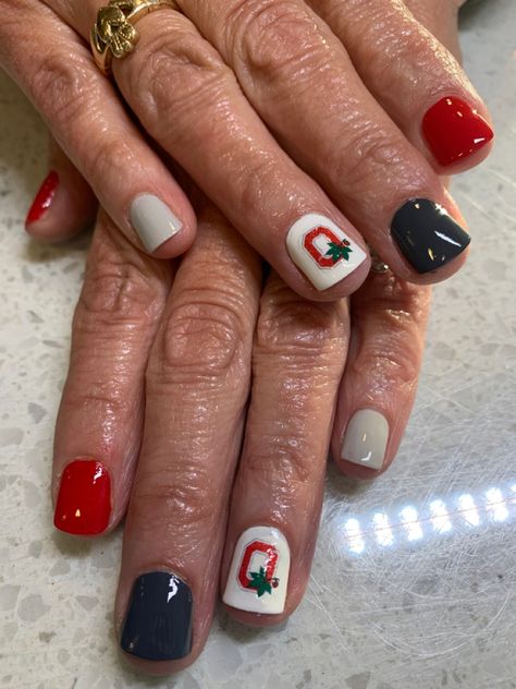 Osu Football Nails, Buckeye Nails Ohio State, Ohio State Nails Buckeyes, Osu Nails Buckeyes, Ohio State Buckeyes Nails, Ohio State Nails Designs, Osu Nails, Ohio State Nails, Football Nail Art