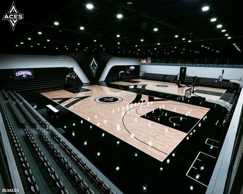 Basketball Stadium Design, Basketball Gym Design, Indoor Stadium Design, Basketball Gym Aesthetic, Indoor Basketball Court In House, Black Basketball Court, Basketball Court Aesthetic, Luxury Gym Design, School Basketball Court