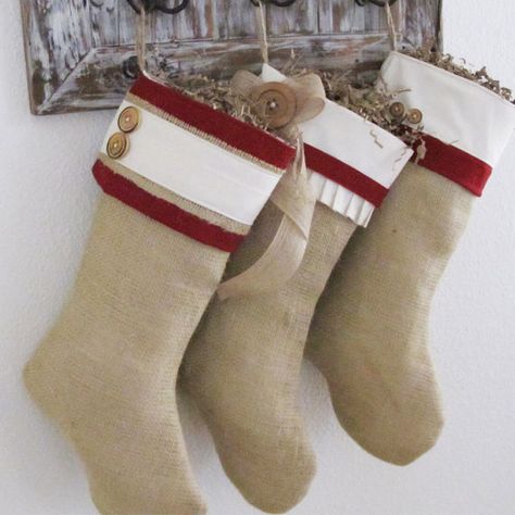 stockings Stockings Diy, Green Chandelier, Burlap Christmas Stockings, Burlap Stockings, Embroidered Stockings, Burlap Crafts, Tea Green, Burlap Christmas, Idaho Falls