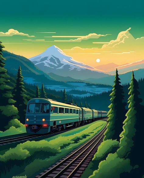 Art Competition Ideas, Train Illustration, Sticker Design Inspiration, Illustration Art Kids, Album Art Design, Background Drawing, Digital Paintings, Landscape Art Painting, Art Competitions