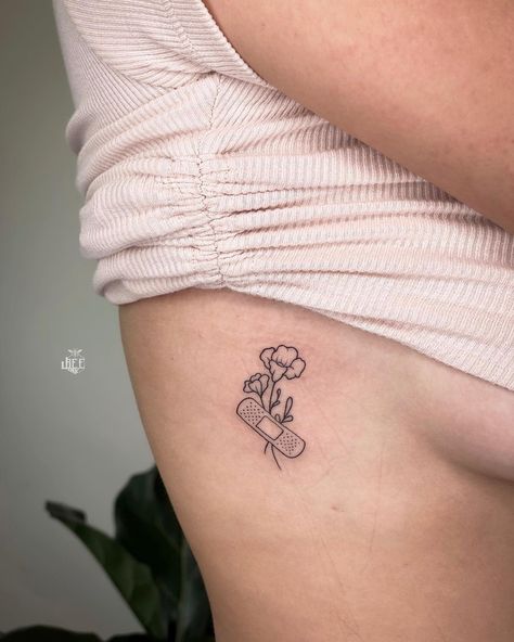 Nursing Inspired Tattoos, Small Strength Tattoo, Medical Minimalist Tattoo, Nursing Student Tattoo, Fine Line Tattoo Nurse, Nurse Minimalist Tattoo, Patchwork Tattoo Ideas Fineline, Nicu Nurse Tattoo Ideas, Med Student Tattoo