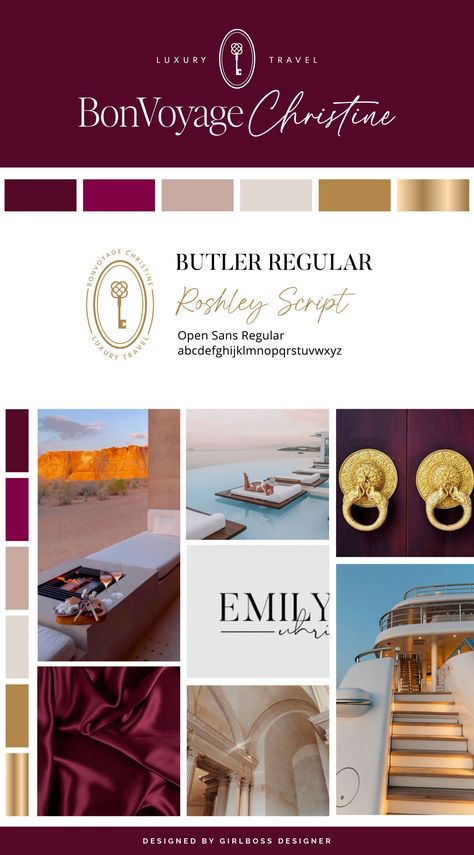 Bold Photography, Shades Of Magenta, Business Branding Inspiration, Brand Palette, Neutral Color Palette, Gold Color Palettes, Travel Advisor, Luxury Branding Design, Create A Brand