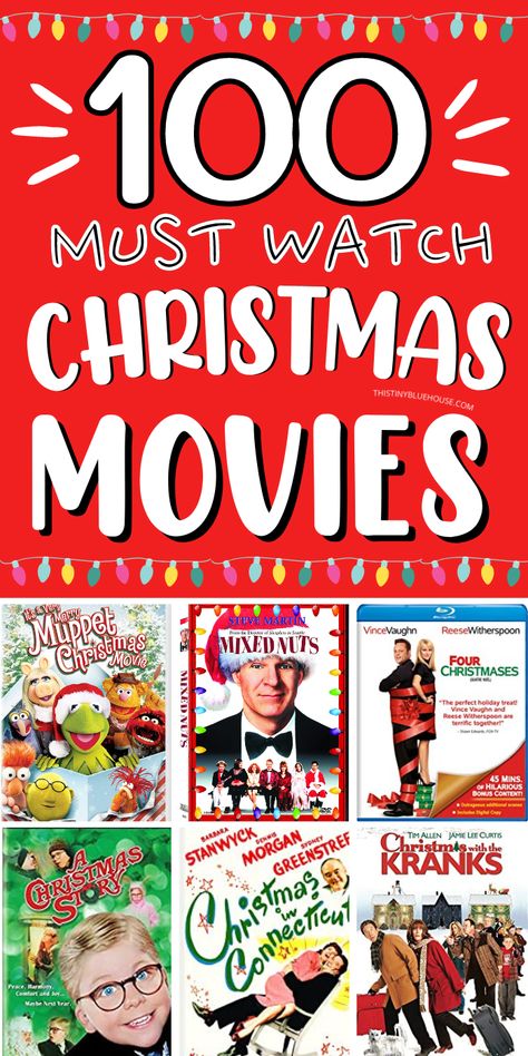 Here is the ultimate collection of 100+ must watch Holiday movies that are the BEST way to boost holiday spirit and cheer this Christmas season. Christmas Dinner And Movie Ideas, Best Christmas Movies Of All Time, Ultimate Christmas Movie List, Must Watch Christmas Movies, Holiday Movie List, Xmas Movies List, Best Christmas Movies List, Top Christmas Movies, Famous Christmas Movies