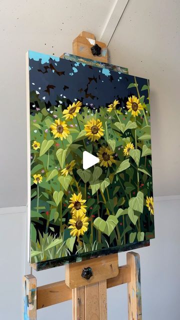 Large Sunflower Painting, Chris Firger, Sunflower Paintings, Ampersand Art, Sunflower Season, Scrape Painting, Boston Art, Garden Painting, Sunflower Painting