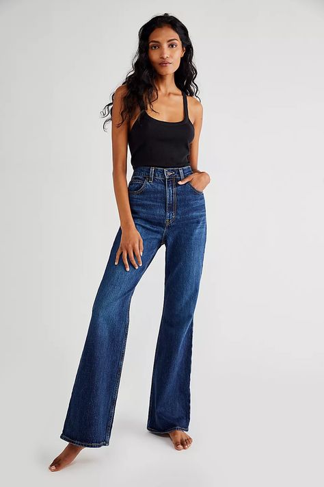 Levi's 70's High-Rise Flare Jeans | Free People Flared Jeans 70s, Jeans Free People, All Jeans, High Waisted Flares, Flare Leg Jeans, Flared Jeans, 70s Fashion, Jeans Black, Boho Clothing