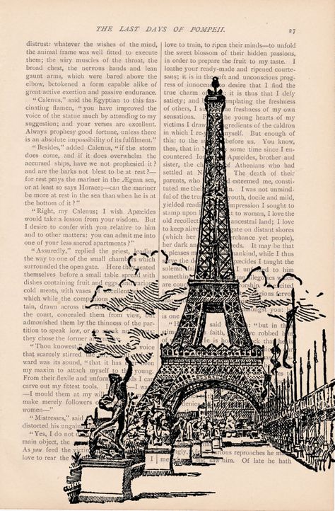 Paris France Eiffel Tower, France Eiffel Tower, Eiffel Tower Print, Desain Quilling, Newspaper Art, Book Page Art, Dictionary Art Print, Dictionary Art, Vintage Paris