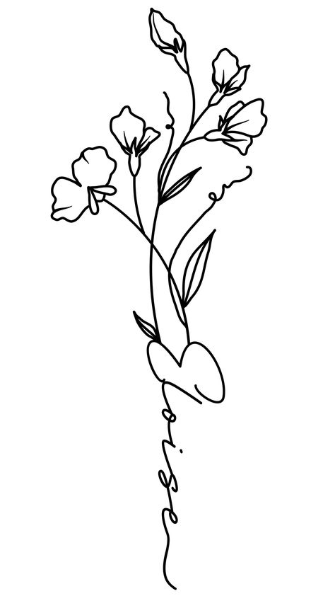 Birth Flower Name Tattoo, Flower Name Tattoo, Ella Name, Pea Tattoo, Sweet Pea Tattoo, Name Tattoo Design, Tattoo Design Name, Name Flower, April Birth Flower