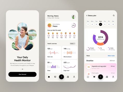 Health Monitoring App by Raju Husen ✪ on Dribbble Health App Design, App Ideas, Weight Tracker, Tracking App, Health App, App Ui Design, Family Health, Mobile App Design, App Ui