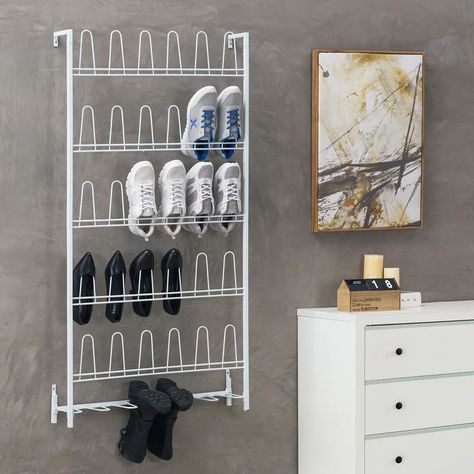 Rebrilliant Boots 18 Pair Shoe Rack | Wayfair Horizontal Shoe Rack, Boot Shoe Rack, Rotating Shoe Rack, Wall Mounted Shoe Rack, Boot Organization, Metal Shoe Rack, Wood Shoe Rack, Storage Ottomans, Boot Rack