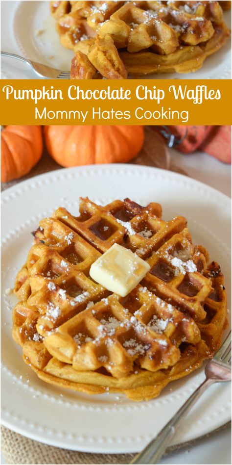 Pumpkin Chocolate Chip Waffles - Mommy Hates Cooking Gluten Free Pumpkin Recipes, Chocolate Chip Waffles, Cooking Pumpkin, Pumpkin Waffles, Pumpkin Chocolate Chip, Gluten Free Recipes For Breakfast, Pumpkin Chocolate Chips, Fun Recipes, Gluten Free Pumpkin