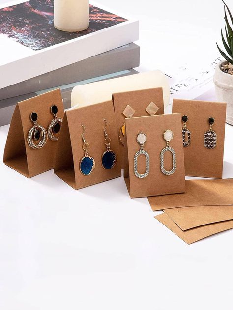 Brown  Collar  Paper   Embellished   Storage & Organization Jewelry Packaging Diy, Diy Karton, Earring Card Display, Kraft Paper Tags, Jewelry Display Cards, Packaging Diy, Paper Jewelry, Earring Cards, Earring Display