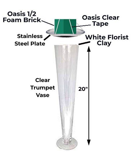 Centerpieces Tall Vase, Tall And Short Table Arrangements, Trumpet Vases Centerpieces, Clear Trumpet Vase Tall Centerpiece, Tall Wedding Vases Centerpieces, Tall Centerpiece Vases Wedding, Trumpet Vase Floral Arrangement, Centerpiece Height Guide, Trumpet Centerpiece Tall Vases