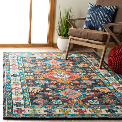 SAFAVIEH Handmade Aspen Pegeen Bohemian Wool Rug - On Sale - Bed Bath & Beyond - 29163131 Cozy Ski Lodge, Casual Home Decor, Rustic Chic Decor, Charcoal Blue, Charcoal Rug, Rustic Chic, Handmade Boho, Hand Tufted Rugs, Accent Rugs