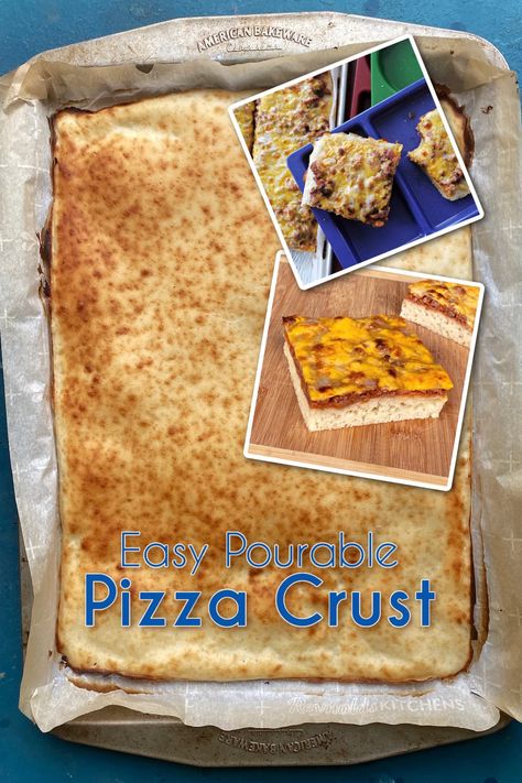 This pourable pizza dough is fast and easy to make, and yields a soft, bread-like pizza crust that will stand up to any toppings. It requires no rolling or forming: if you can spread butter on toast or frost a cake, you can make this easy pizza dough recipe. Pourable Pizza Crust Recipe, Pourable Pizza Crust, Crazy Crust Pizza, Butter On Toast, Easy Pizza Dough Recipe, Frost A Cake, Pizza Dough Recipe Easy, Unique Pizza, Easy Pizza Dough