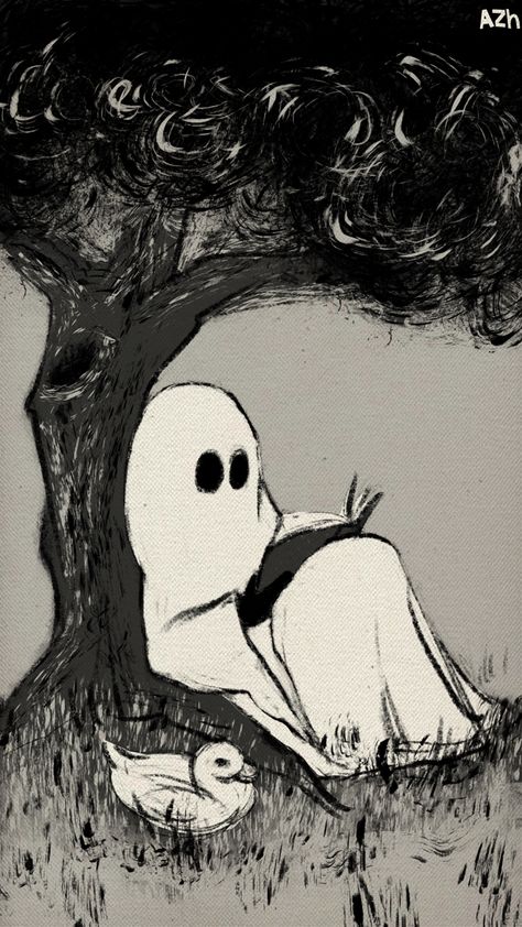 Ghost Inktober #art #aesthetic #ghost #gothic #art #artist #ink #inktober #painting #books #illustration #instagram #behance Vintage Ghost Illustration, Ghost Art Aesthetic, Little Ghost Drawing, Ghost Inktober, Ghosts Drawing, Creepy Illustration, Book Inspired Tattoos, Aesthetic Ghost, Ghost Couple