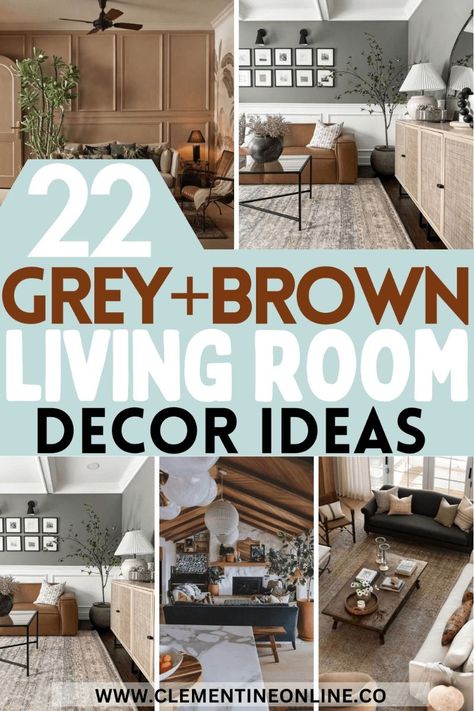 Transform your living room with 22 cozy grey and brown ideasfrom chic modern to rustic farmhouse vibesElevate your space effortlessly Gray Sofa Farmhouse Living Room, Farmhouse Grey Couch Living Room, Grey White And Tan Living Room, Brown Beige Grey Living Room, Farmhouse Grey Living Room Ideas, Greige And Grey Living Room, Gray Walls Tan Couch, Monochromatic Gray Living Room, Light Grey And Tan Living Room