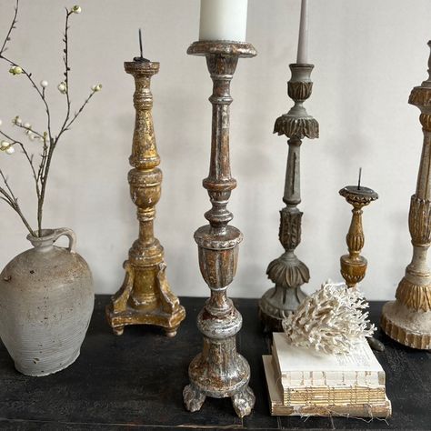 Reclaimed Wood Sideboard, Antique Urn, Dinner Setting, Antique Candle Sticks, Rustic Candle, Church Candles, Iron Candlesticks, Candle Altar, Pottery Candle