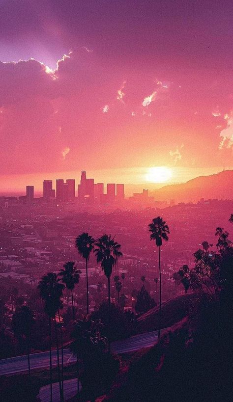 Gta Aesthetics, Grand Theft Auto Artwork, Los Angeles Sunset, Los Angeles Wallpaper, Sunrise City, Skyline Sunset, Los Angeles Skyline, Iphone Wallpaper Landscape, Iphone Wallpaper Hipster