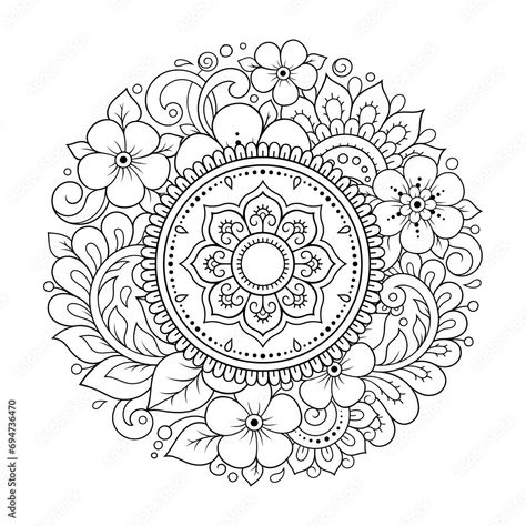 Circular pattern in form of mandala with flower for Henna, Mehndi, tattoo, decoration. Decorative ornament in ethnic oriental style. Outline doodle hand draw vector illustration. Stock Vector | Adobe Stock Ornamental Pattern Design, Mandala To Color, Mandala Pattern Design Templates, Christian Mandala, Mandala Drawing Colourful, Mandala Outline, Mandela Patterns, Mandala Illustration, Coloring Canvas