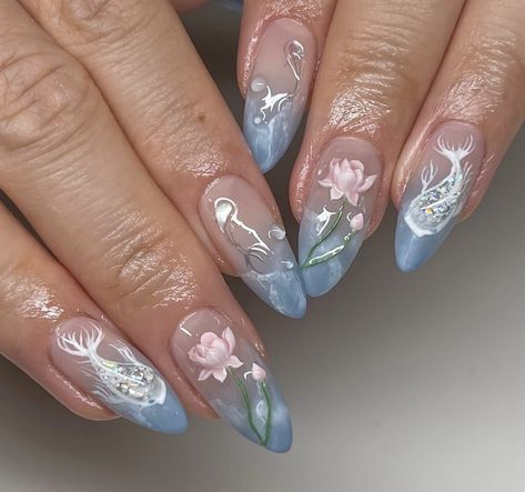 Blue Nails Aesthetic, Spring Nails Blue, Fish Nails, Nail Studs, How To Have Style, Beach Nail Art, Beach Nail, Star Nail, Aesthetic Nails