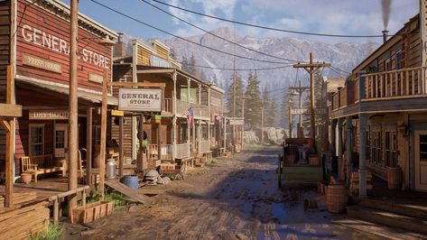 Old West Town Art, Old Western Architecture, Cowboy Town Wild West, Wild West Town Aesthetic, Old West Mine, Cowboy Town Aesthetic, Wild West Town Art, Old West Background, Wild West Environment