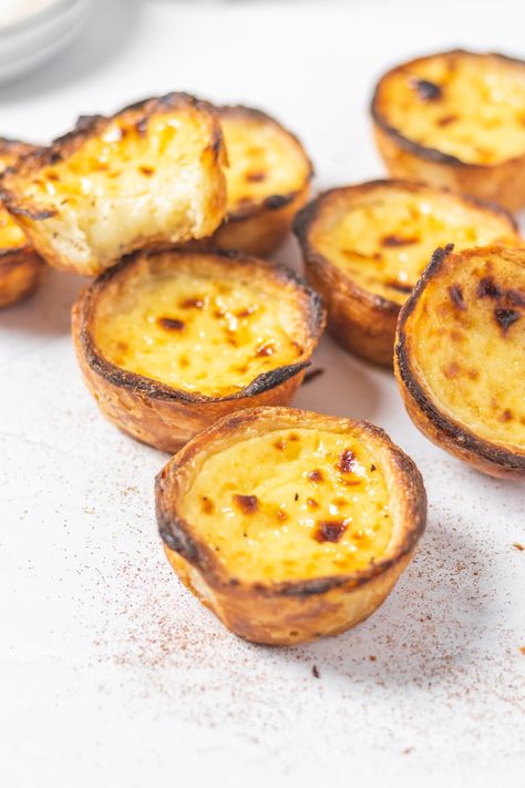 Portuguese Custard Tarts, Portuguese Tarts, Custard Tarts, Puff Pastry Filling, Portuguese Desserts, Custard Tart, Custard Recipes, Tart Shells, Custard Filling