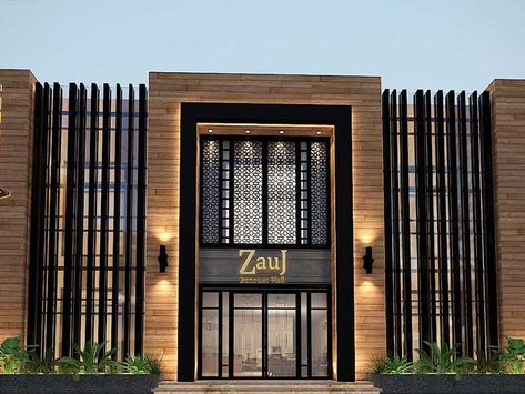 Facade Architecture Commercial, Modern Commercial Facade, Modern Commercial Building Exterior Facades, Hotels Design Exterior, Facade Office Design, Office Building Entrance Design, Office Entrance Design Exterior, Small Office Facade, Mall Elevation Design