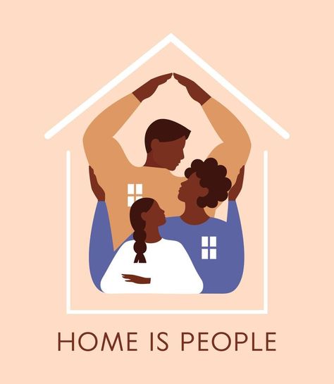 Family supports each other. Home is people poster. House silhouette. Concept of love, support and care. Vector flat illustration Family Poster Drawing, Family Design Illustration, Family Siluet, Family Poster Design, Friends And Family Aesthetic, Family Love Illustration, Family Illustration Art, Family Logo Design, Family Graphic Design