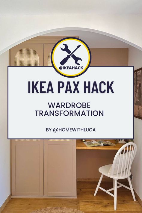 Ikea Pax And Desk, Visthus Ikea Hack, Pax 75 Cm Ikea Door Hack, Pax Office, Ikea Alex Hack, Wardrobe Transformation, Hidden Desk, Office Hacks, Desk Hacks