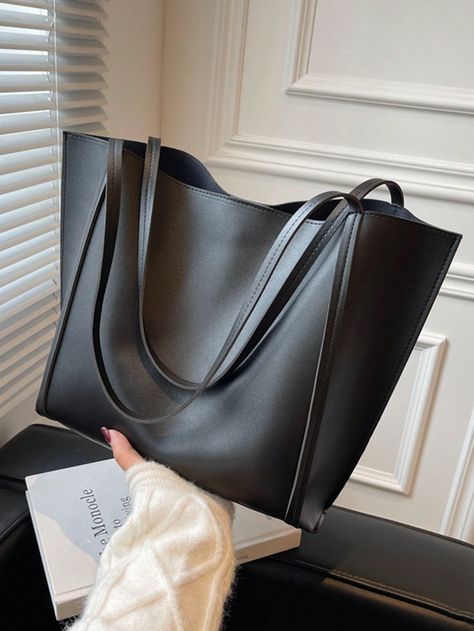 2pcs/Set Solid Color Large Capacity Shoulder Tote Bag And Clutch Wallet,Made Of Pu Leather Material,Suitable For Girls,Women Daily Use,Work And Shopping, Mommy And Me Matching Women Bags, Best Mothers Day Gift Ideas Black Casual,Minimalist   PU Leather Colorblock,Plain Shoulder Bag Set   Women Bags, size features are:Bust: ,Length: ,Sleeve Length: Spring Purses, Minimalist Tote Bag, Minimalist Tote, Hand Bags For Women, Everyday Handbag, Girly Bags, Elegant Color, Cheap Handbags, Mua Sắm