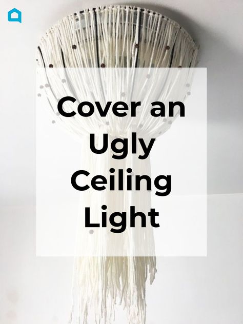 Ceiling Light Decorations Diy, Cover Florescent Lights, Ceiling Light Covers Diy, Diy Ceiling Lamp Shade, Diy Ceiling Light Cover, Ceiling Lamp Ideas, Cover Ugly Light Fixture, Fluorescent Light Covers Diy, Diy Hanging Light Fixtures