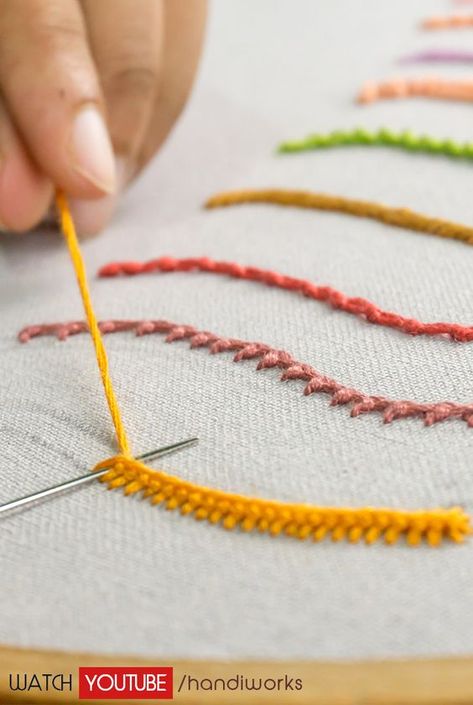 Tips On Embroidery, Embroidered Stitches Tutorial, Embroidery Stiches Names, Fun Embroidery Stitches, Finishing Stitch Sewing, Embroidery Seam Stitches, Embroidery Patterns Jacket, Words Embroidery Ideas, Unusual Embroidery Stitches