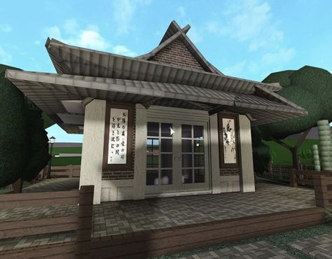 justine_early on instagram Chinese Bloxburg House, Bloxburg Japanese Restaurant, Japanese Home Bloxburg, Zaibatsu Roblox Apartment, Japanese Bloxburg Town, Traditional Japanese House Bloxburg, Bloxburg Korean House, Zen House Exterior, Japanese Decals Bloxburg