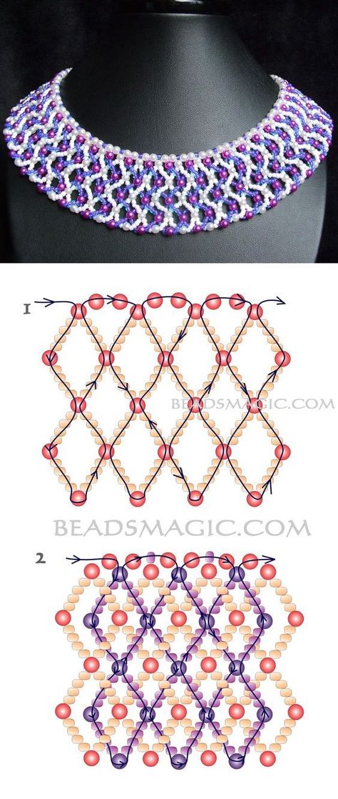 Free pattern for necklace Lia pearl beads 2-3 mm seed beads 11/0 Bead Loom Tutorial, Free Necklace Patterns, Seed Bead Loom, Seed Bead Patterns Free, Diy Necklace Patterns, Beads Magic, Crochet Bracelet Pattern, Seed Bead Jewelry Patterns, Beaded Necklace Patterns