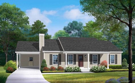 Ranch House Plan 52201 with 3 Beds, 2 Baths, 1 Car Garage Elevation Carport Renovation, Carport Plans, 1 Car Garage, Ranch Style House, Ranch House Plan, Ranch Style House Plans, Farmhouse House, Ranch Style Homes, Ranch House Plans