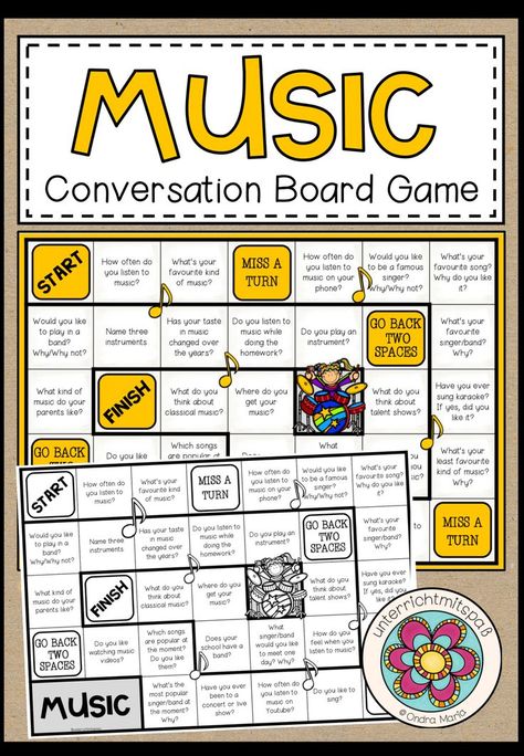 Music Board Games, Games For Esl Students, Esl Learning, Music Teaching Resources, Esl Teaching Resources, English Grammar Worksheets, English Games, Speaking Activities, Teaching Time